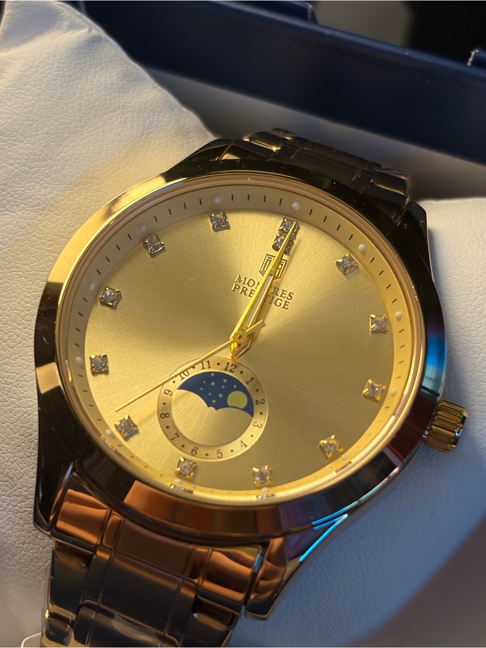 Montres Prestige MOON PHASE (Working!) Limited Luxury Collection Mens Gold 43MM - Picture 4 of 9